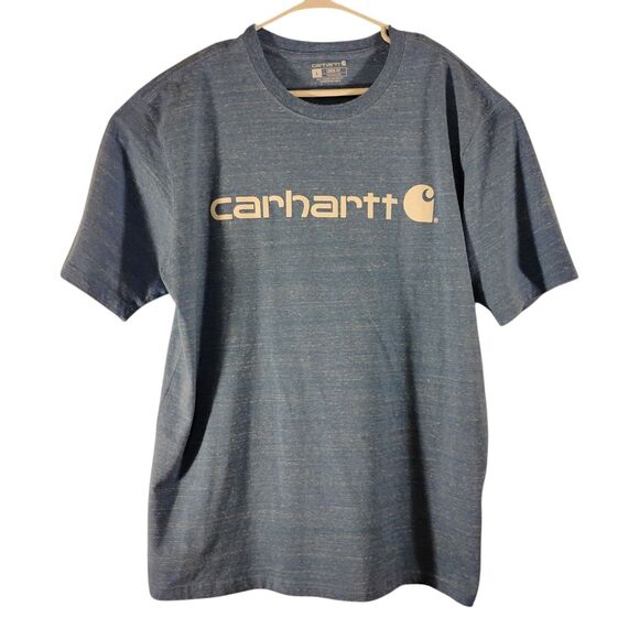 Carhartt tshirt mens L Large blue spellout graphic logo tee loose fit work wear - Picture 1 of 8